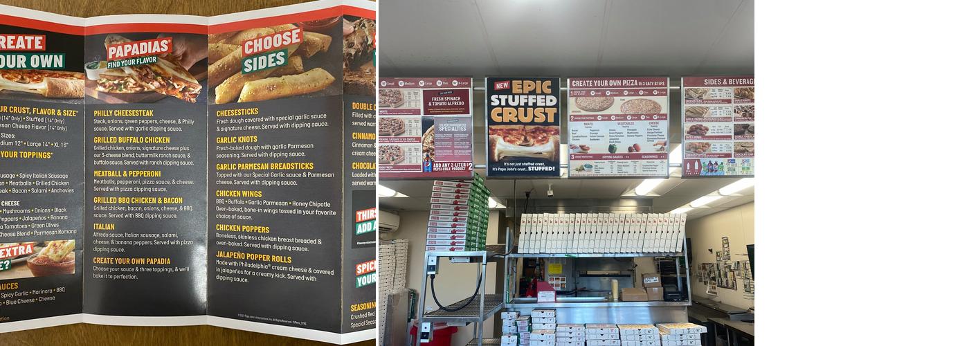 Papa Johns Pizza Menu