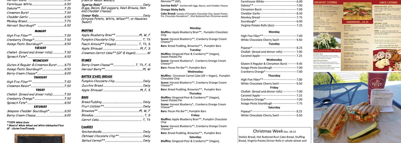 Great Harvest Bread Co Menu
