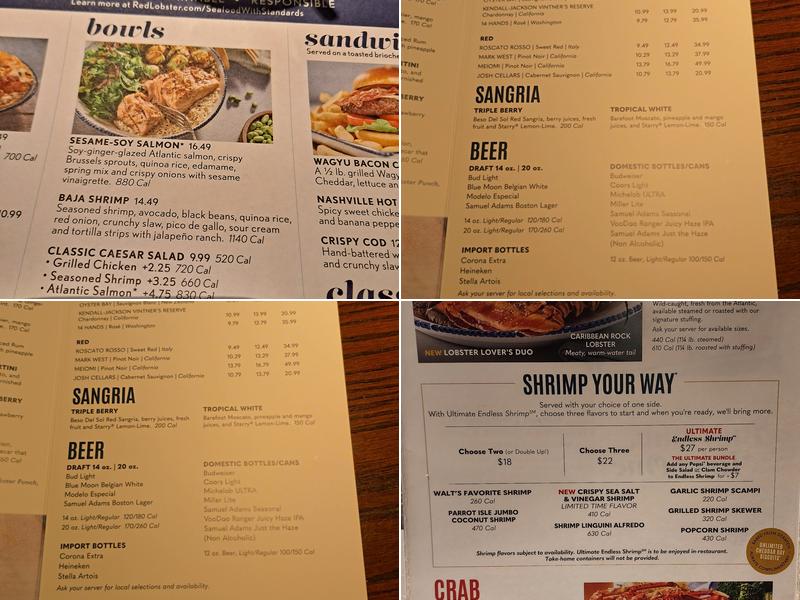Red Lobster Menu
