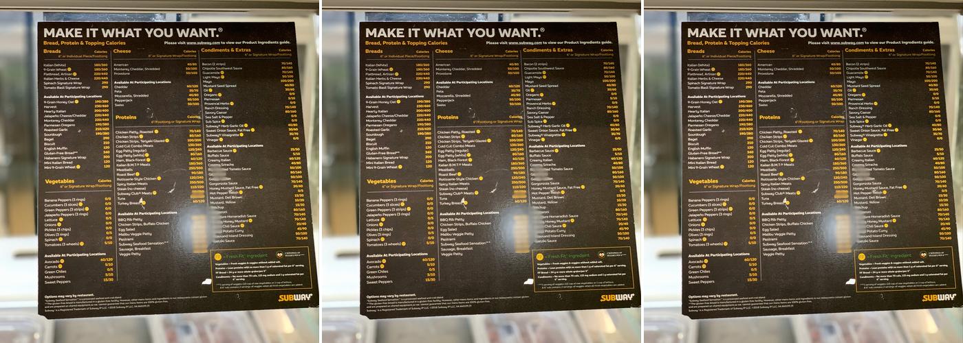 Subway Menu