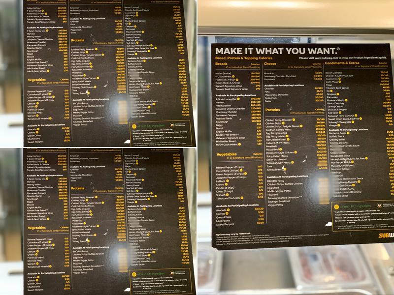 Subway Menu