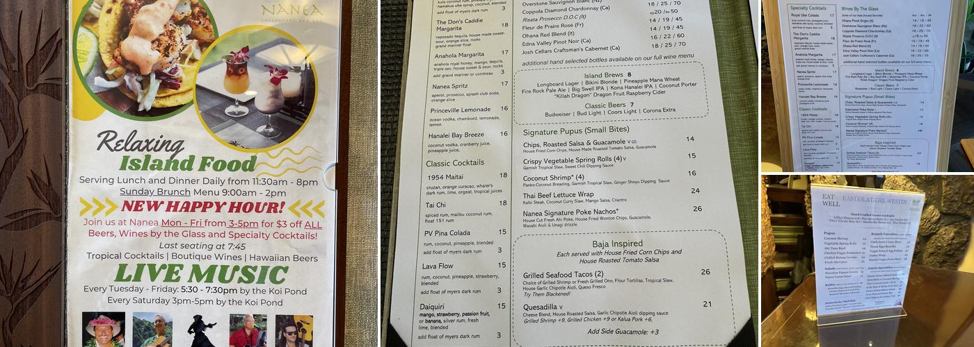 Nanea Restaurant and Bar Menu