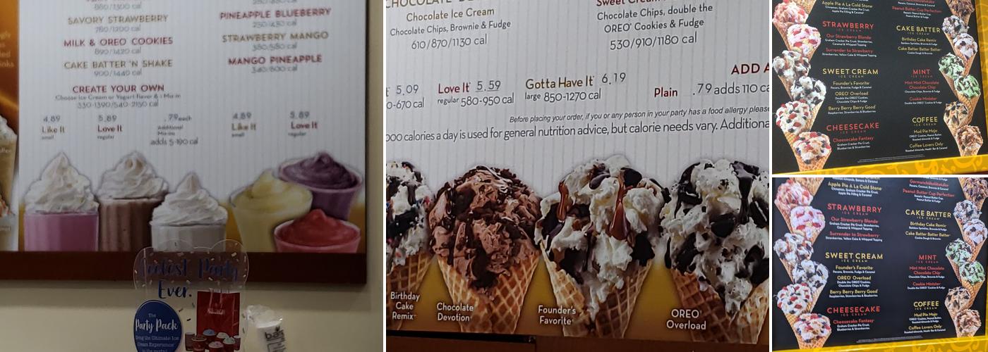 Cold Stone Creamery Menu