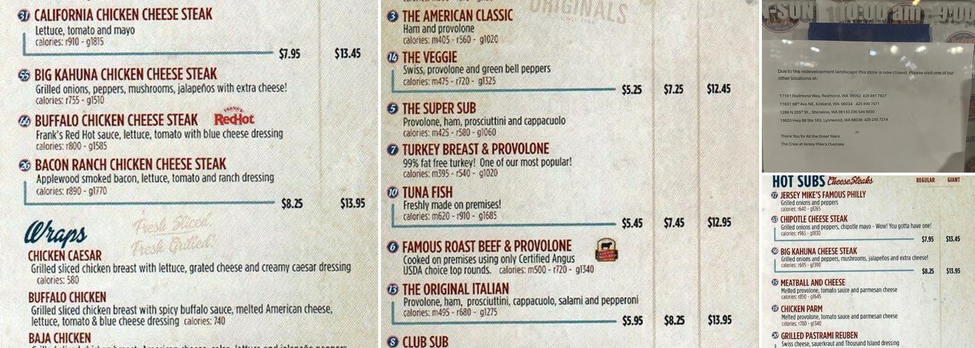 Jersey Mike's Subs Menu