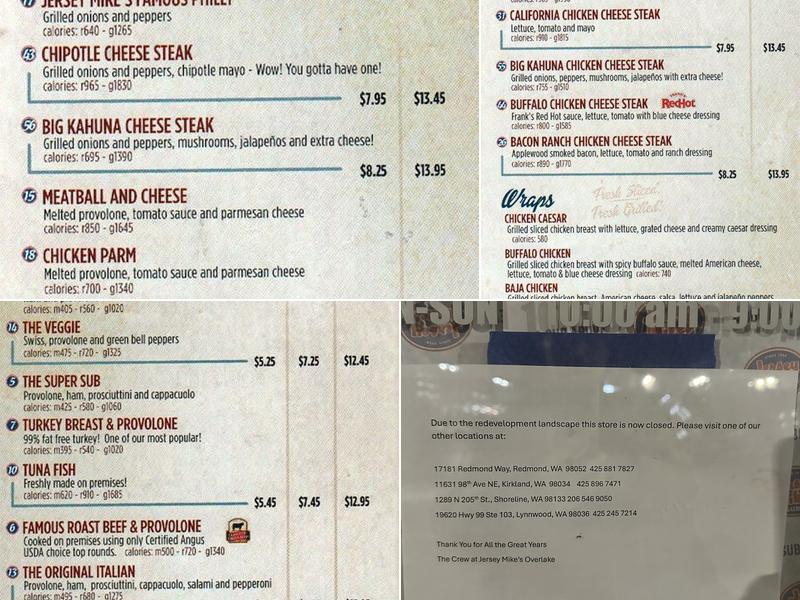 Jersey Mike's Subs Menu