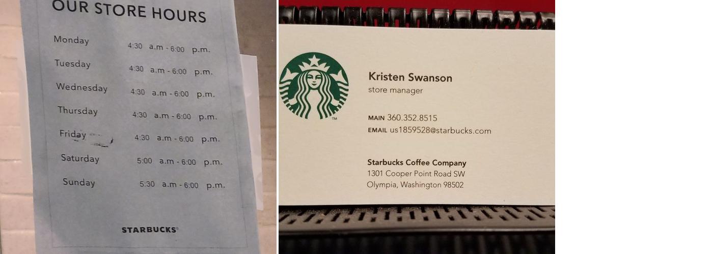Starbucks Coffee Company Menu