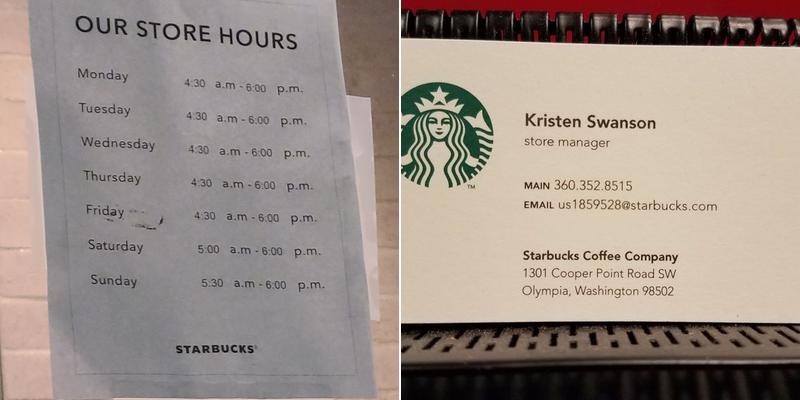 Starbucks Coffee Company Menu