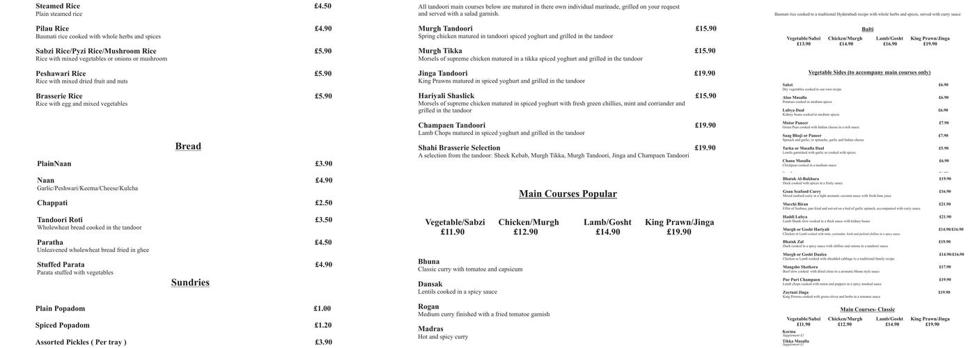 Almas Indian Brasserie Menu
