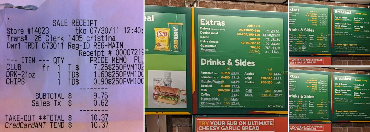 Subway Menu