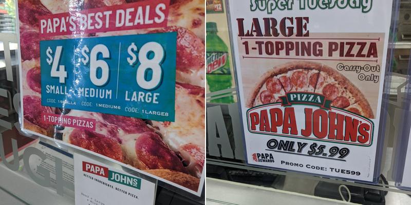 Papa Johns Pizza Menu