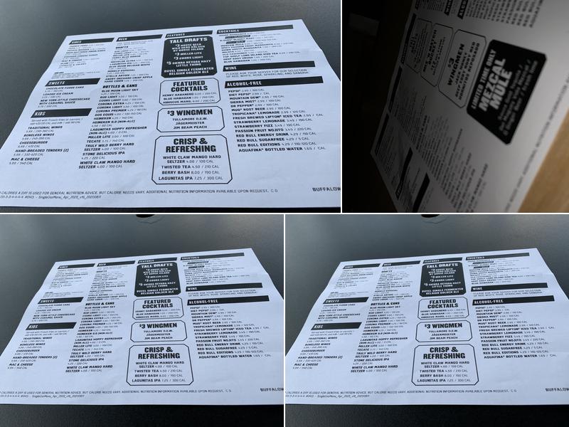 Buffalo Wild Wings Menu