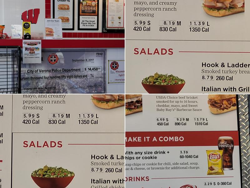 Firehouse Subs Mineral Point Menu