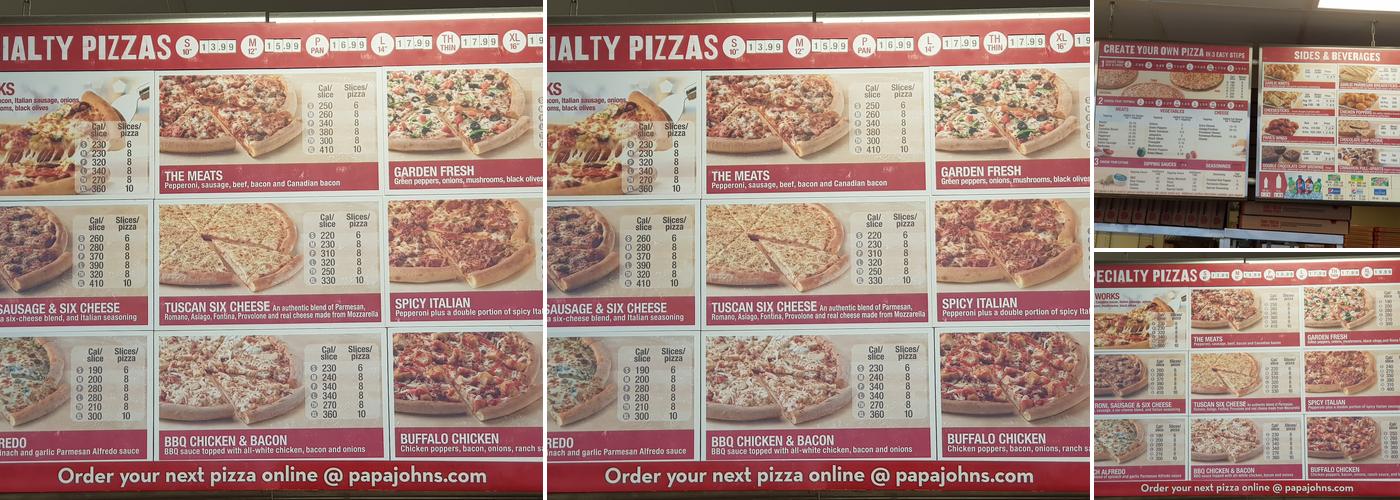 Papa Johns Pizza Menu