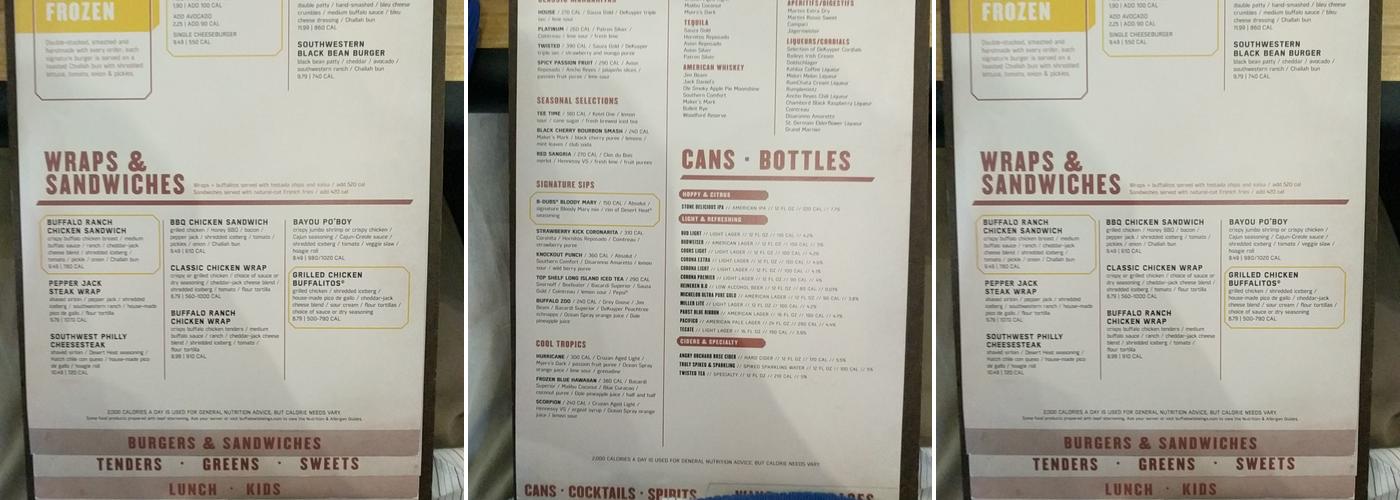 Buffalo Wild Wings Menu