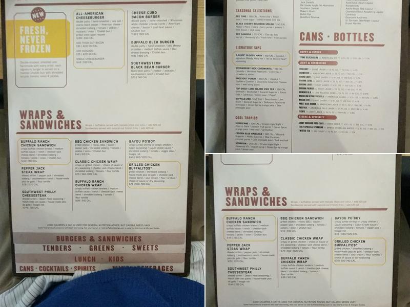 Buffalo Wild Wings Menu