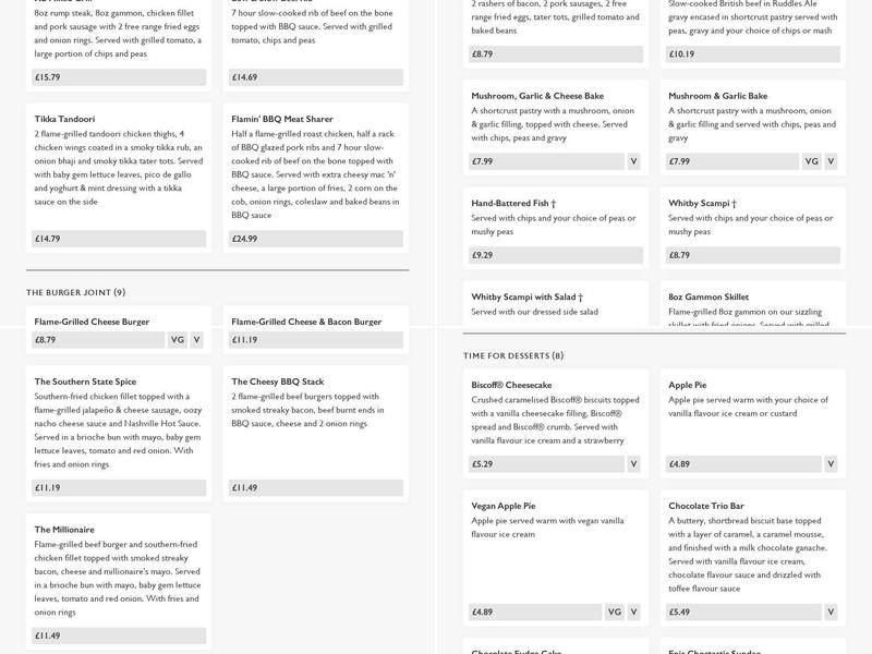 The Southern Cross Menu