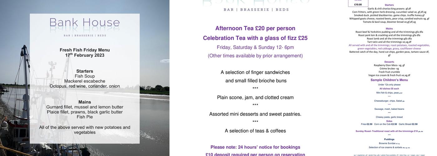 Bank House Hotel Menu