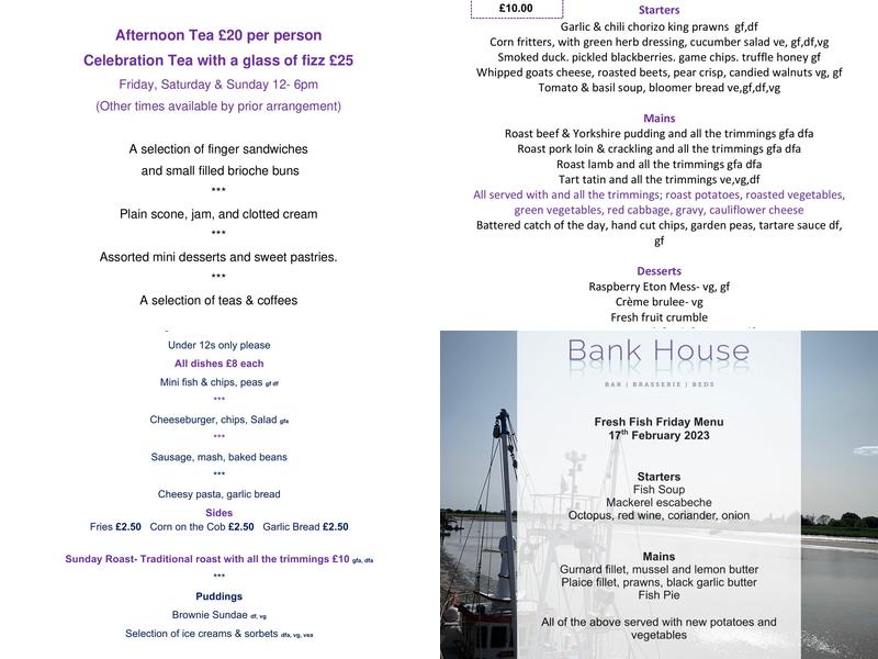 Bank House Hotel Menu
