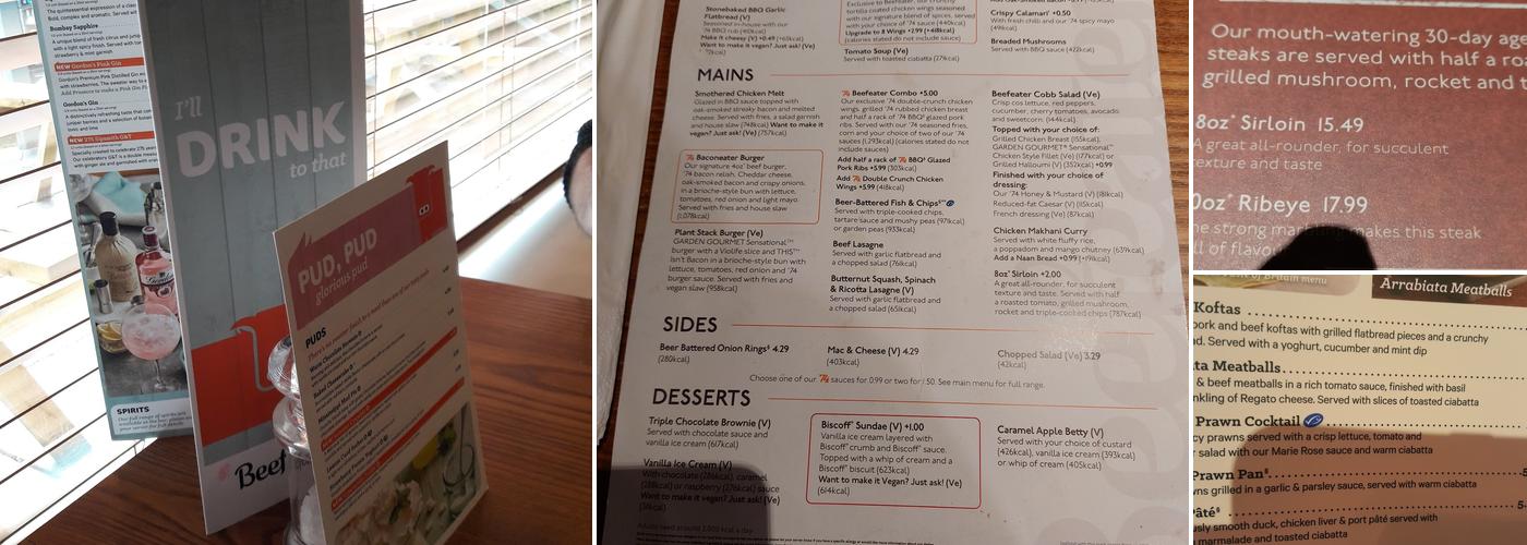 Euston Way Beefeater Menu