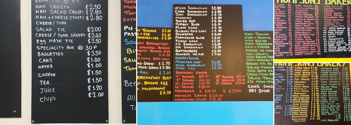 Thompson's Bakery Menu