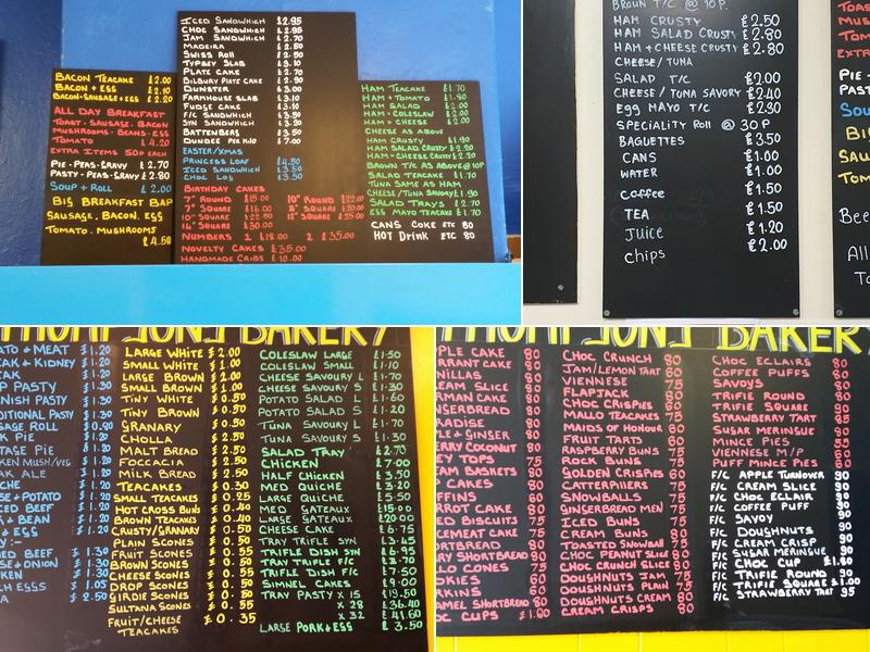 Thompson's Bakery Menu