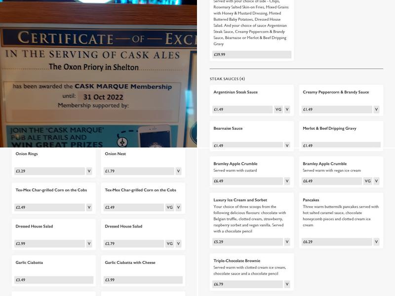 Oxon Priory - Pub & Grill Menu