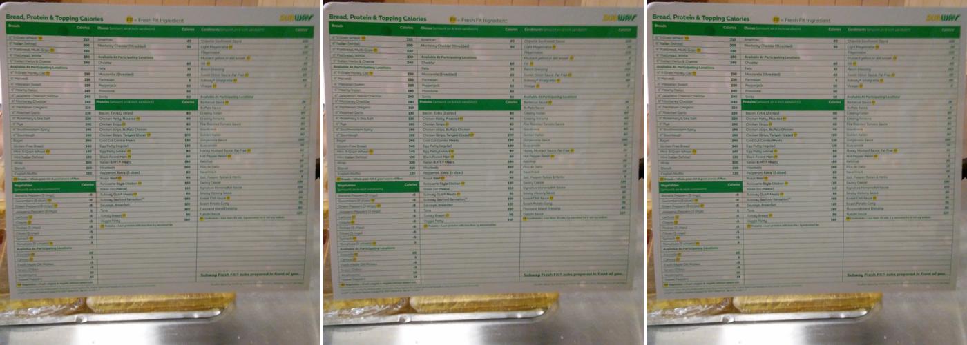 Subway Menu