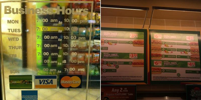Subway Menu