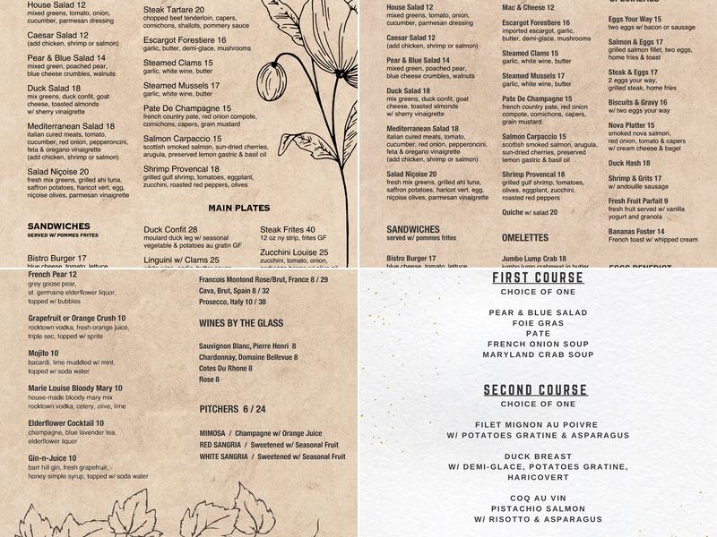 Marie Louise Bistro Menu