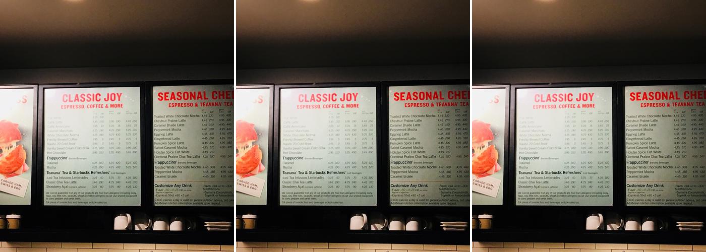 Starbucks Coffee Company Menu