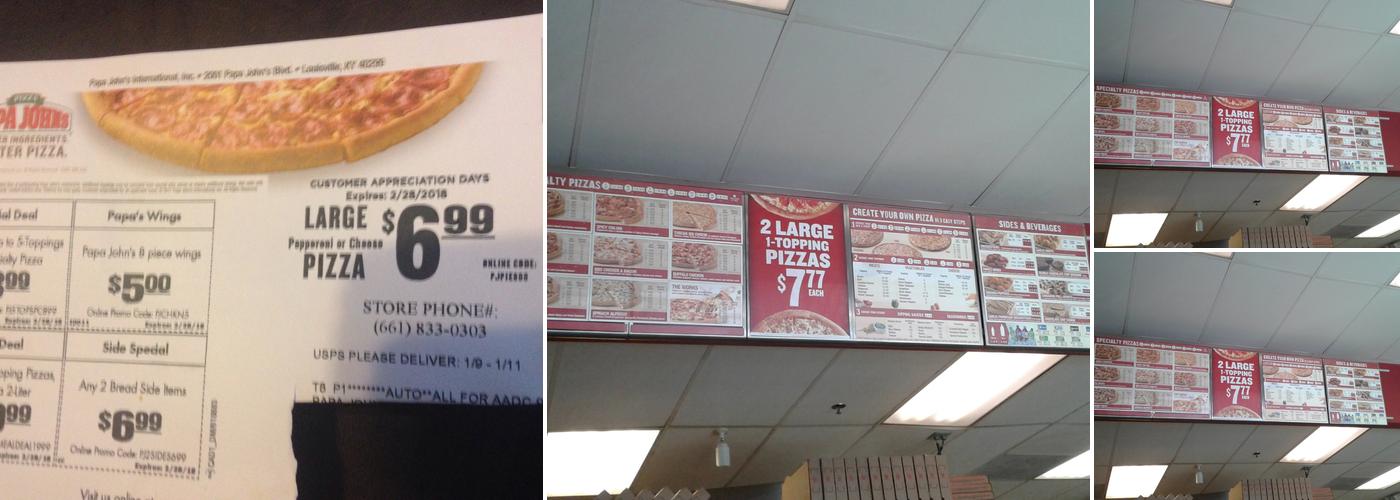 Papa Johns Pizza Menu