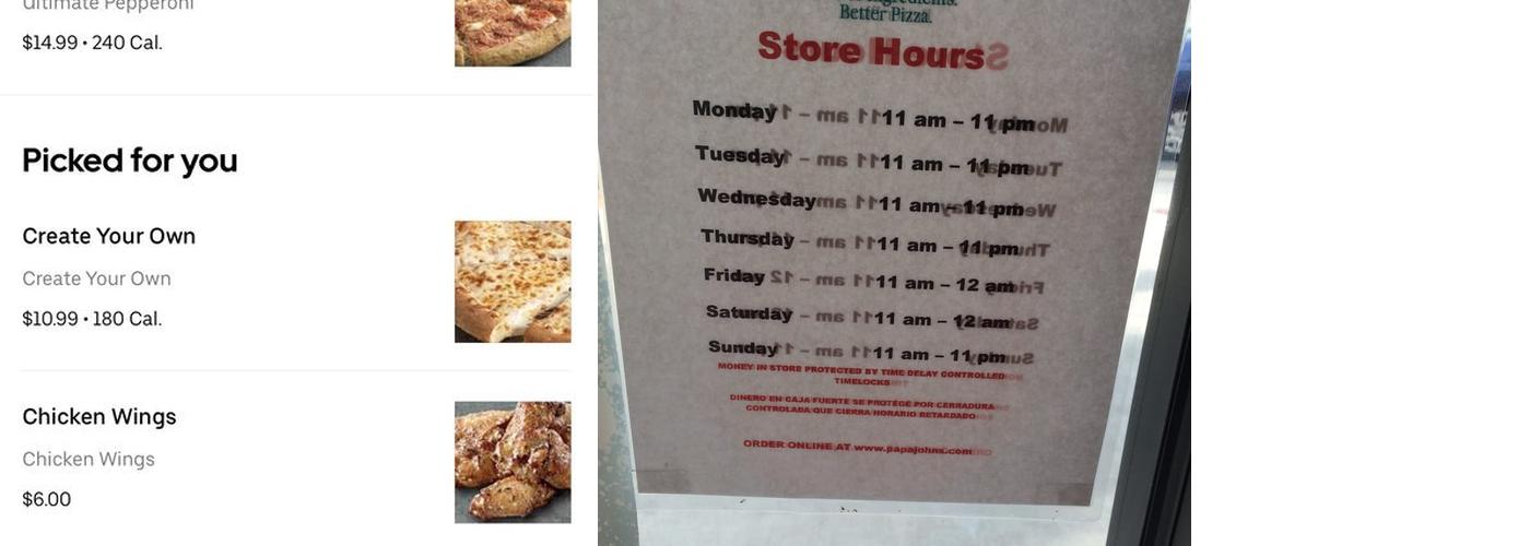 Papa Johns Pizza Menu