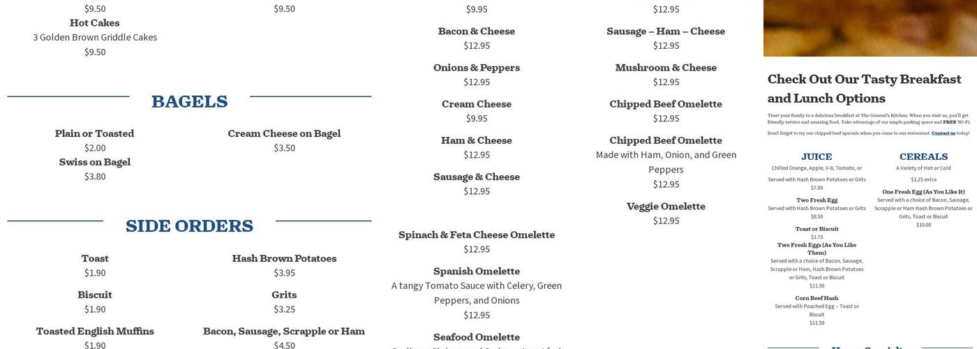 Generals Kitchen Menu