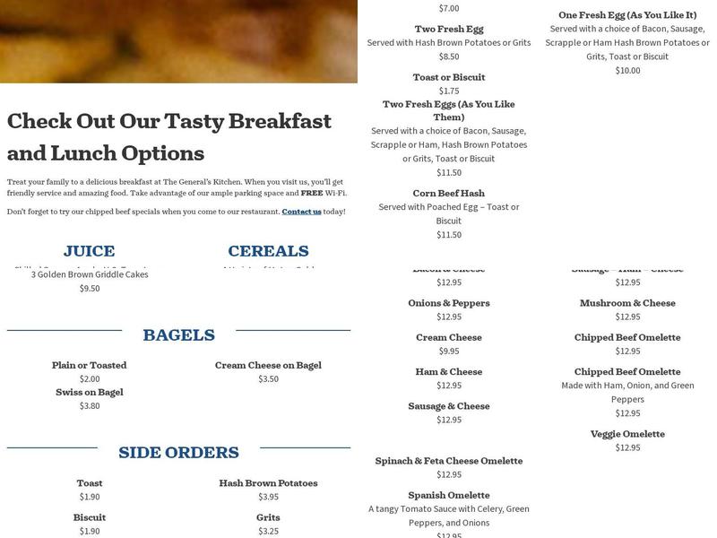 Generals Kitchen Menu
