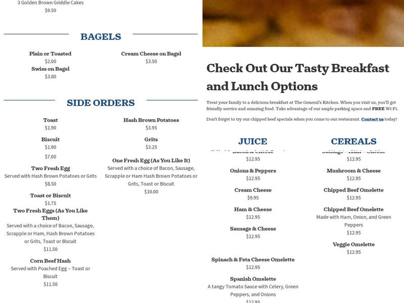 Generals Kitchen Menu