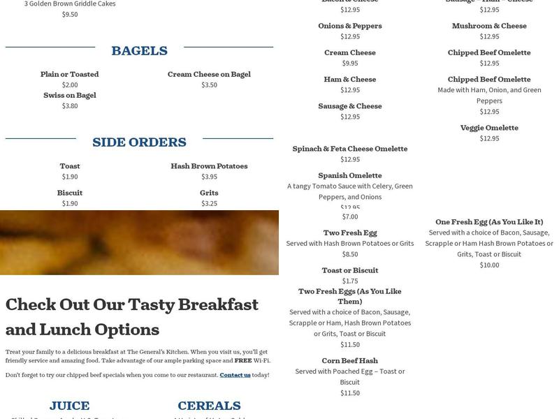 Generals Kitchen Menu