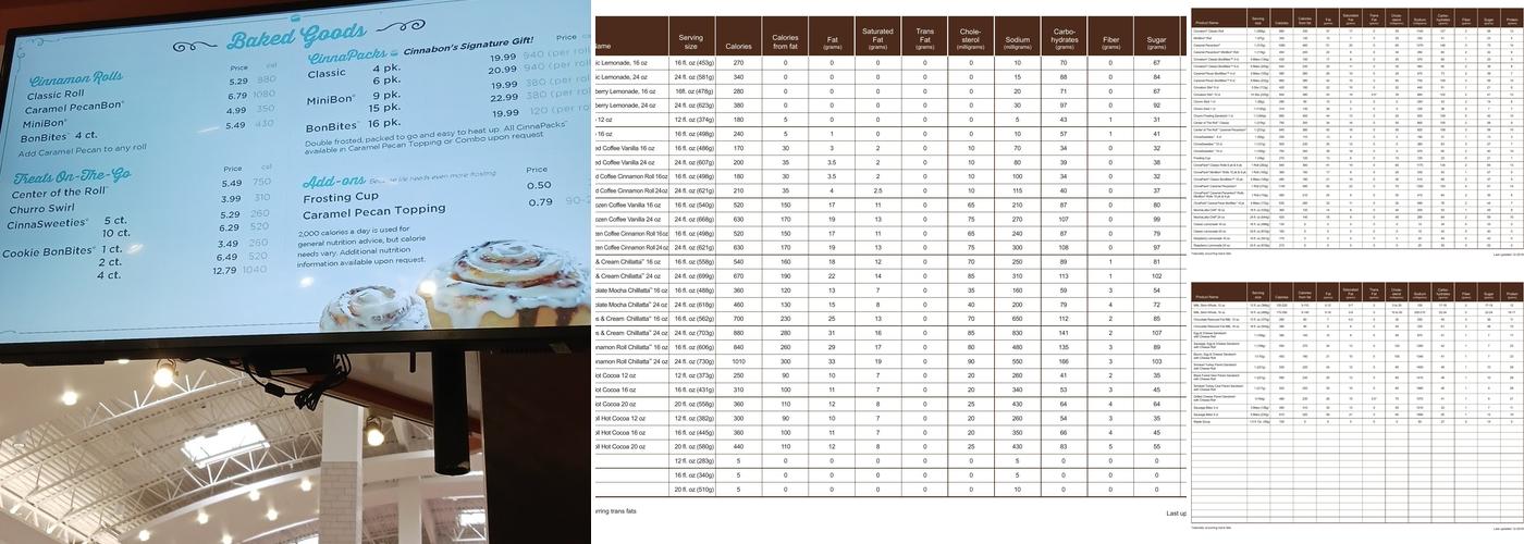 Cinnabon Menu