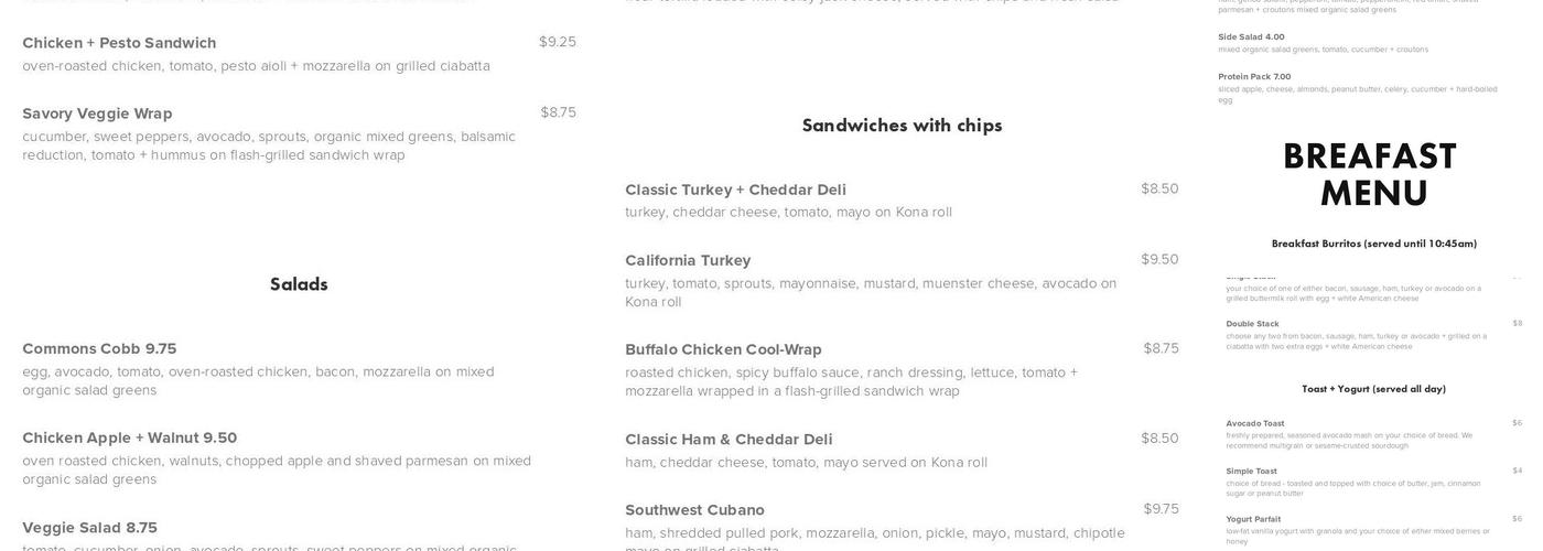 Commons Coffeehouse & Cafe Menu