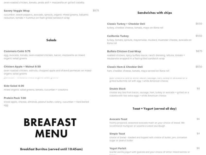 Commons Coffeehouse & Cafe Menu
