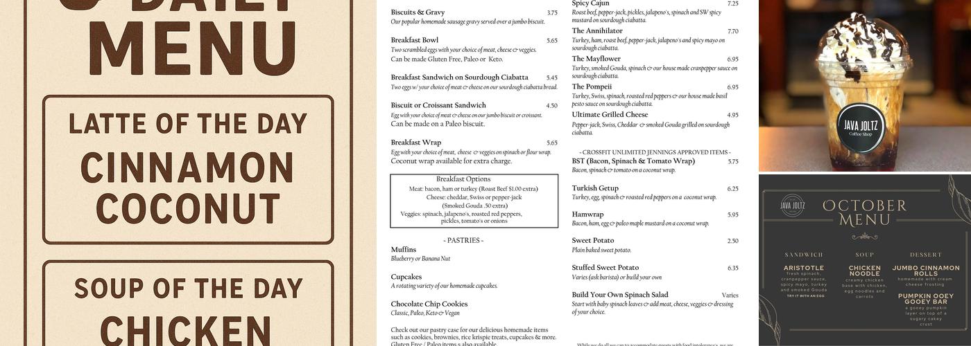 Java Joltz Menu