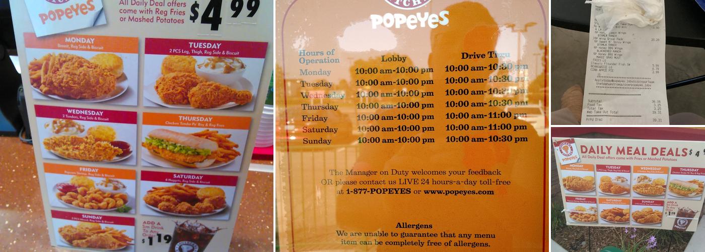 Popeyes Louisiana Kitchen Menu