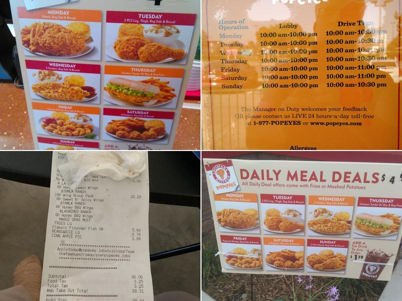 Popeyes Louisiana Kitchen Menu