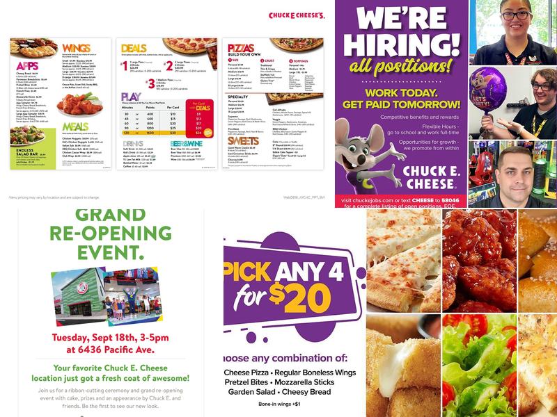 Chuck E. Cheese Menu