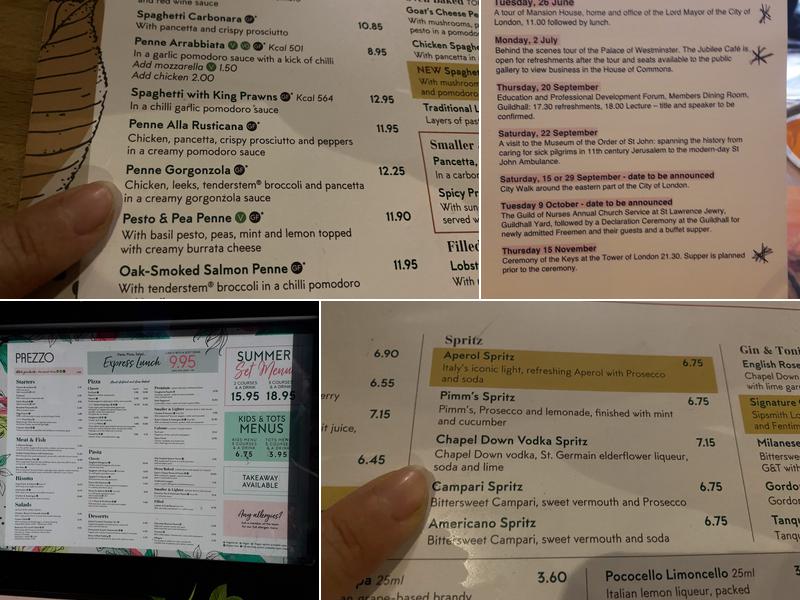 Prezzo Italian Restaurant Cheltenham Menu