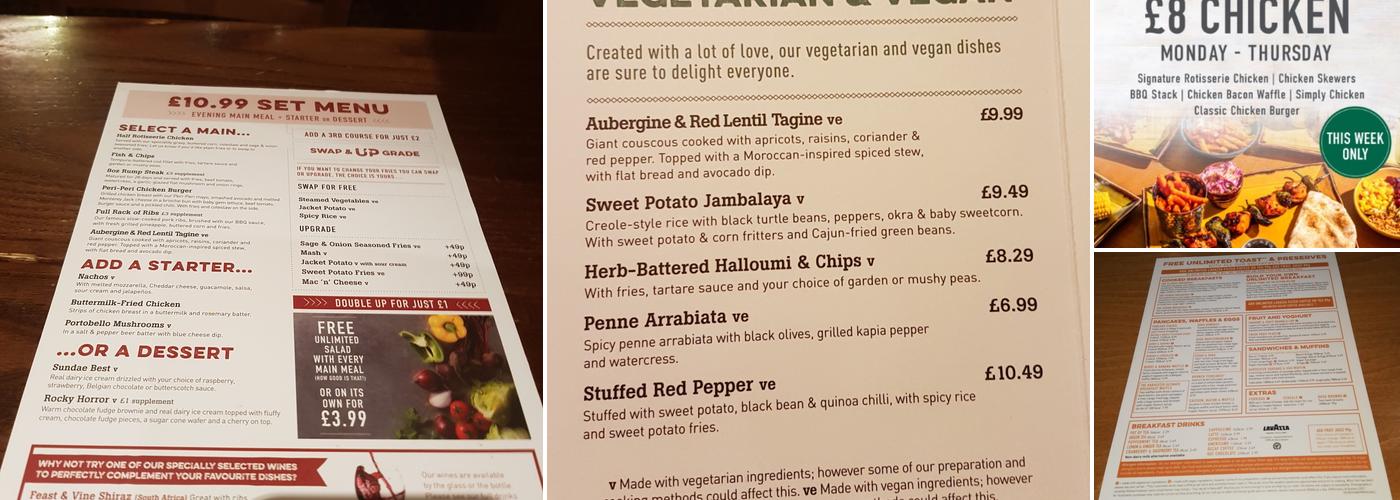 Harvester Redgrove Cheltenham Menu