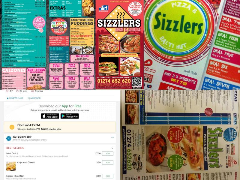 Sizzlers Pizza And Balti Hut Menu
