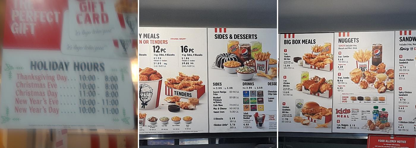 KFC Menu