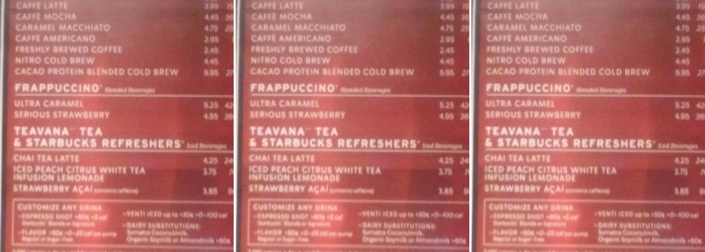 Starbucks Coffee Company Menu