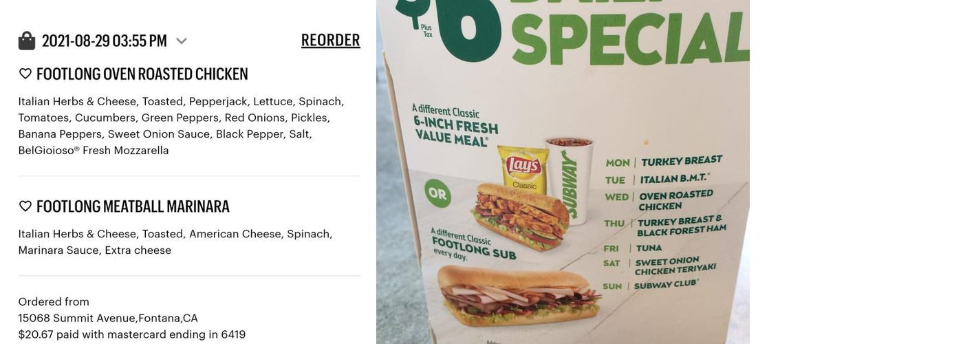Subway Menu