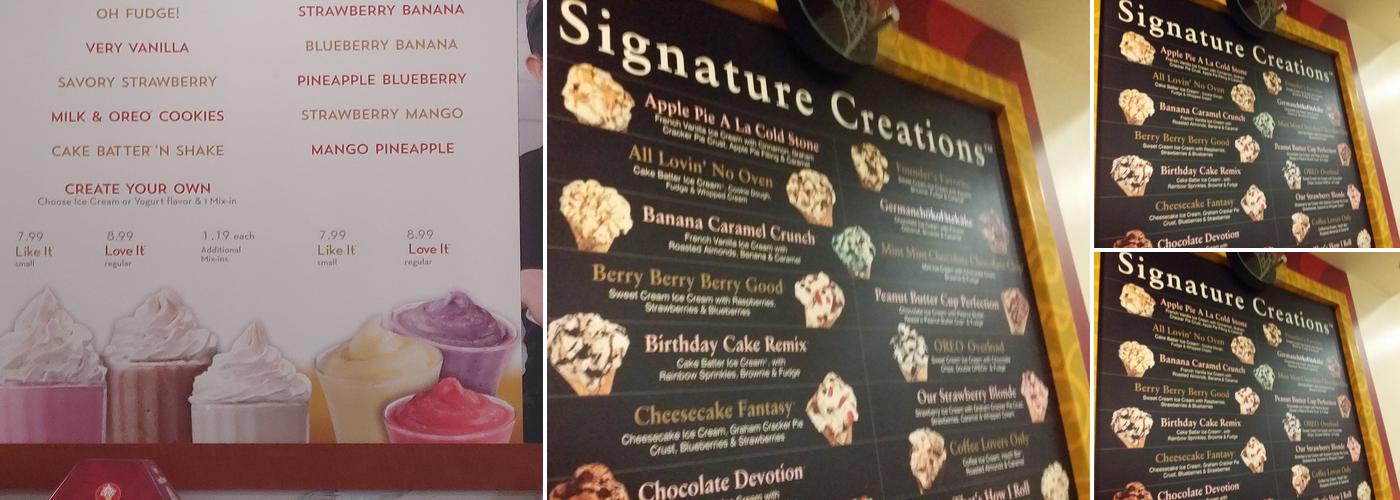 Cold Stone Creamery Menu